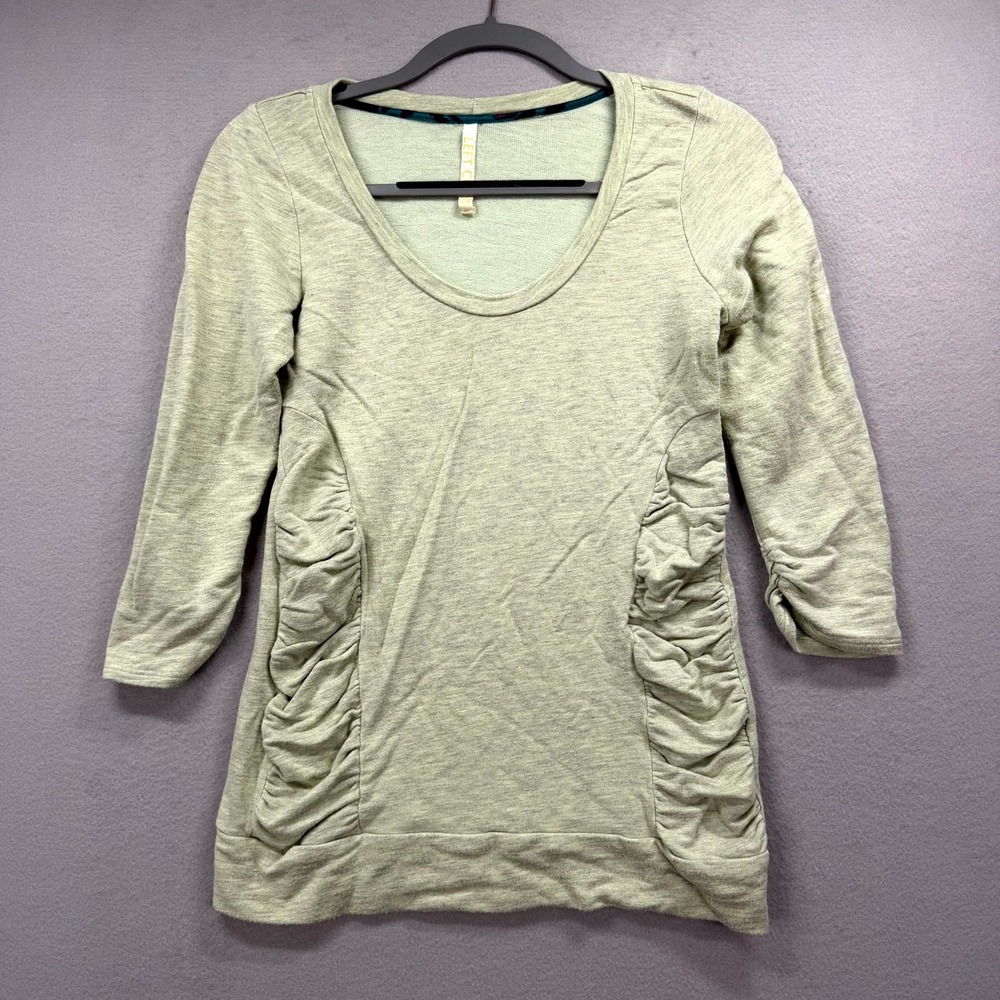 Dolan Left Coast Shirt Top Womens S Heather Green Ruched Side Details Round Neck